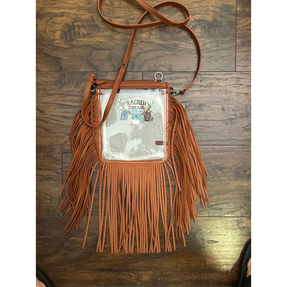 Montana West Clear Crossbody Bag Women Small Cognac Fringe Western Stadium Bag - Picture 2 of 7